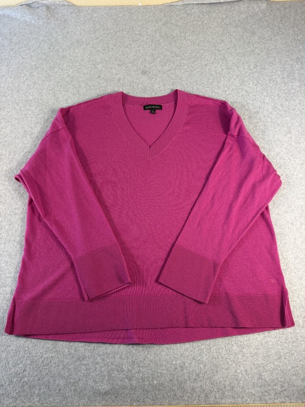Banana Republic Women Pink V-Neck Sweater Size XXL Rayon/Polyester/Spandex